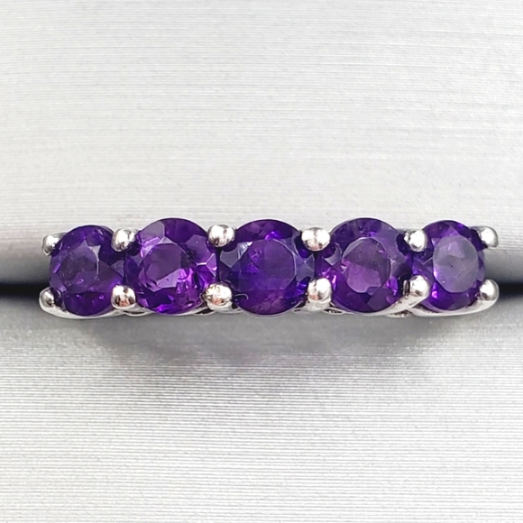 Genuine Purple Amethyst 925 Sterling Silver Stackable Band Ring